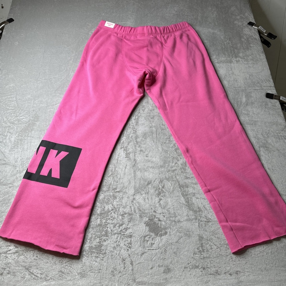 PINK VICTORIA'S SECRET FLEECE BOYFRIEND WIDE LEG SWEATPANTS Sz L Regular NWT - Picture 2 of 8